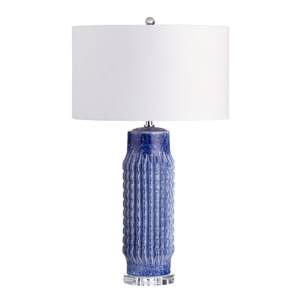 Crestview Collection 30.5"H Striking Cobalt Blue Ceramic Table Lamp Set With Crystal Base And Elegant Drum Shade   Cvap3262a
