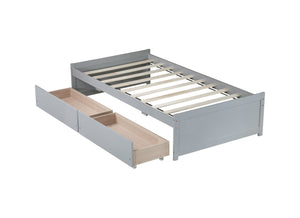 English Elm Twin Twin Size Bed with 2 Drawers Solid Rubber Wood Frame, Space-Saving Storage and Easy Assembly Grey W504P313036