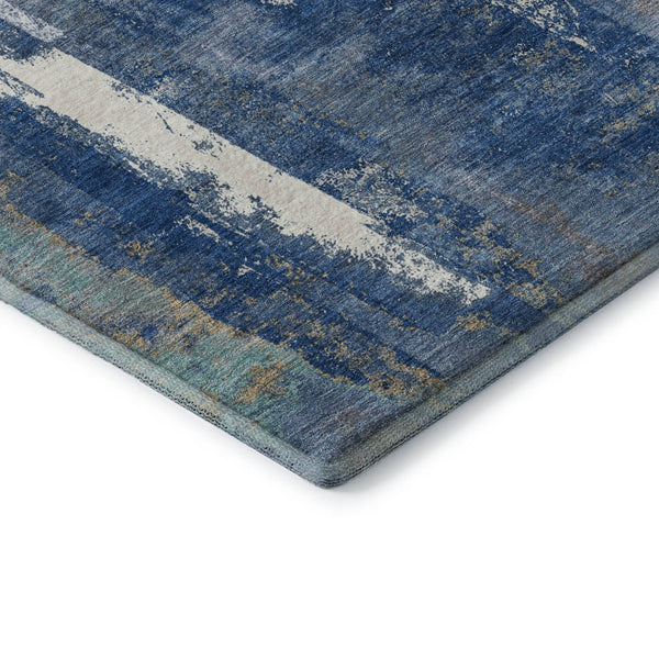 HomeRoots 8' Navy Blue & Ivory Abstract Washable Round Rug - UV Protected, Durable & Stylish for Every Space 710103