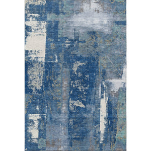 HomeRoots 8' Navy Blue & Ivory Abstract Washable Round Rug - UV Protected, Durable & Stylish for Every Space 710103