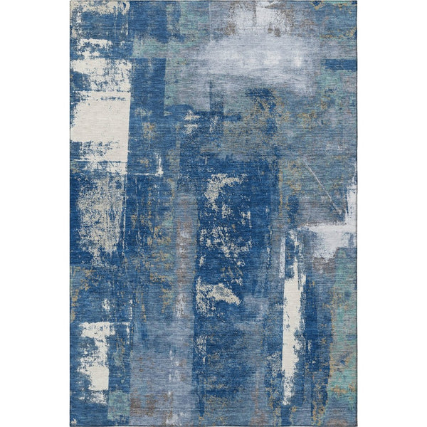 HomeRoots 8' Navy Blue & Ivory Abstract Washable Round Rug - UV Protected, Durable & Stylish for Every Space 710103