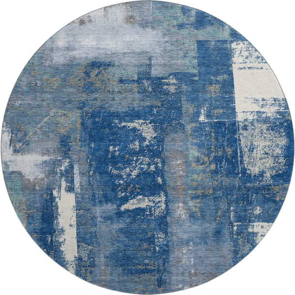 HomeRoots 8' X 10' Navy Blue And Ivory Abstract Washable Area Rug - Durable, Stain Resistant, UV Protected Design 710104