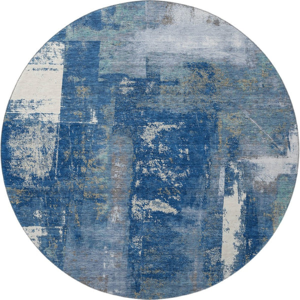 HomeRoots 8' X 10' Navy Blue And Ivory Abstract Washable Area Rug - Durable, Stain Resistant, UV Protected Design 710104