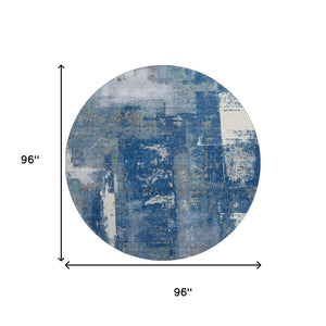 HomeRoots 8' X 10' Navy Blue And Ivory Abstract Washable Area Rug - Durable, Stain Resistant, UV Protected Design 710104