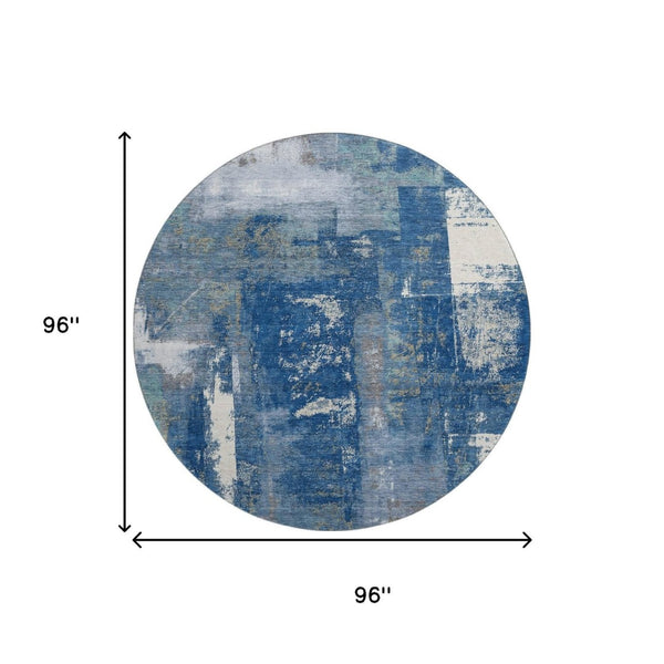 HomeRoots 8' X 10' Navy Blue And Ivory Abstract Washable Area Rug - Durable, Stain Resistant, UV Protected Design 710104