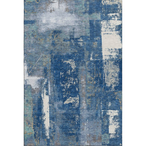 HomeRoots 9' X 12' Navy Blue & Ivory Abstract Washable Area Rug - Durable, UV-Protected & Easy to Clean! 710105