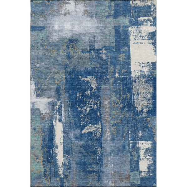 HomeRoots 9' X 12' Navy Blue & Ivory Abstract Washable Area Rug - Durable, UV-Protected & Easy to Clean! 710105