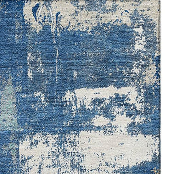HomeRoots 9' X 12' Navy Blue & Ivory Abstract Washable Area Rug - Durable, UV-Protected & Easy to Clean! 710105