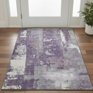 HomeRoots 5' X 8' Purple And Ivory Abstract Area Rug – Durable, Washable, UV-Protected, Ideal For Busy Homes! 710108