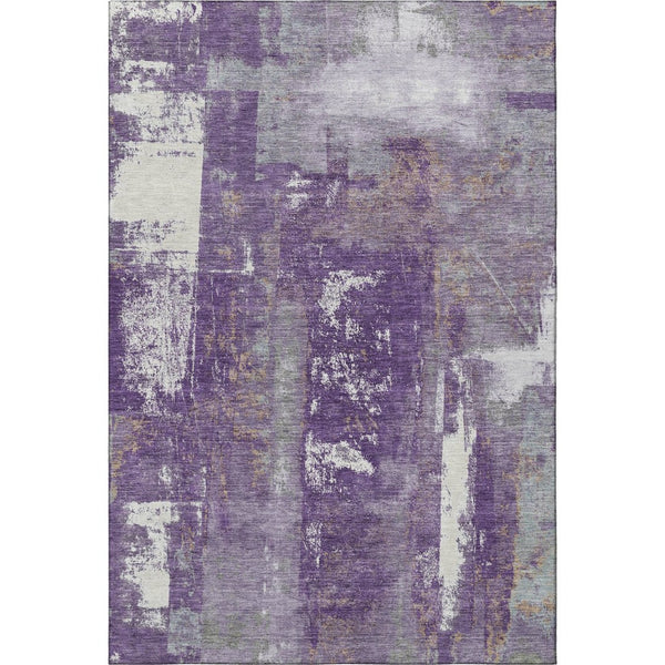 HomeRoots 5' X 8' Purple And Ivory Abstract Area Rug – Durable, Washable, UV-Protected, Ideal For Busy Homes! 710108