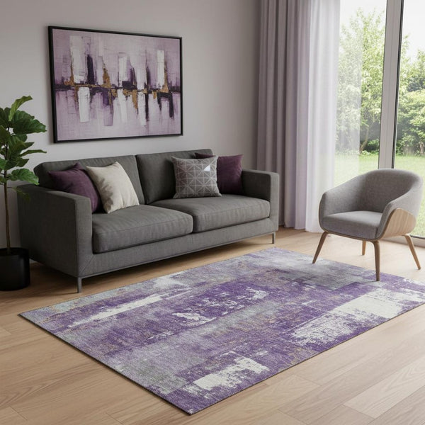 HomeRoots 8' Purple And Ivory Washable Round Rug - Durable, Stain Resistant, UV Protected for Modern Spaces 710109
