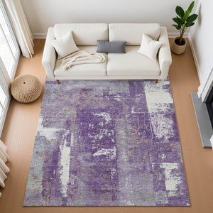 HomeRoots 8' Purple And Ivory Washable Round Rug - Durable, Stain Resistant, UV Protected for Modern Spaces 710109