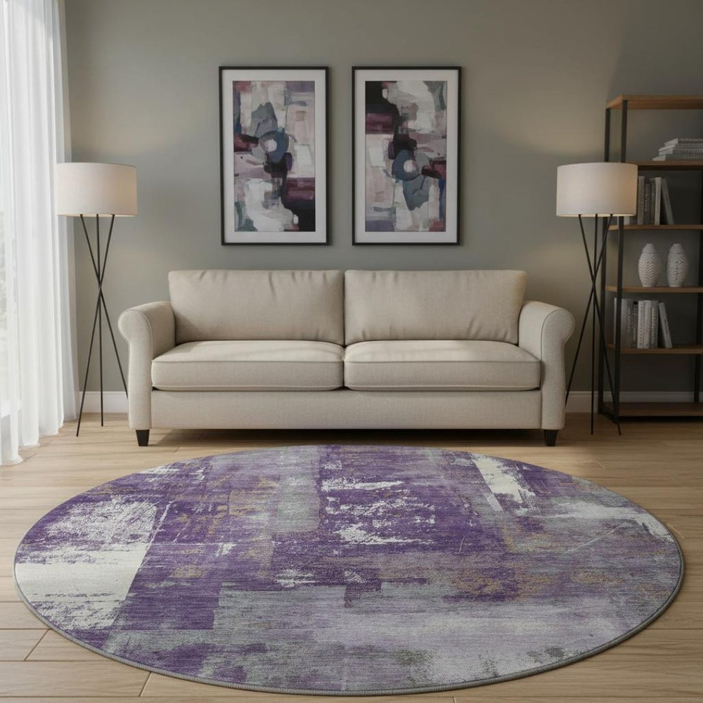 HomeRoots 8' X 10' Stylish Purple and Ivory Abstract Washable Area Rug - UV Protected, Stain Resistant & Easy Care 710110