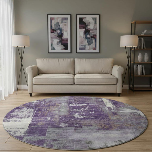 HomeRoots 8' X 10' Stylish Purple and Ivory Abstract Washable Area Rug - UV Protected, Stain Resistant & Easy Care 710110