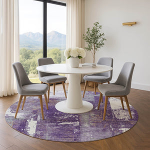 HomeRoots 8' X 10' Stylish Purple and Ivory Abstract Washable Area Rug - UV Protected, Stain Resistant & Easy Care 710110