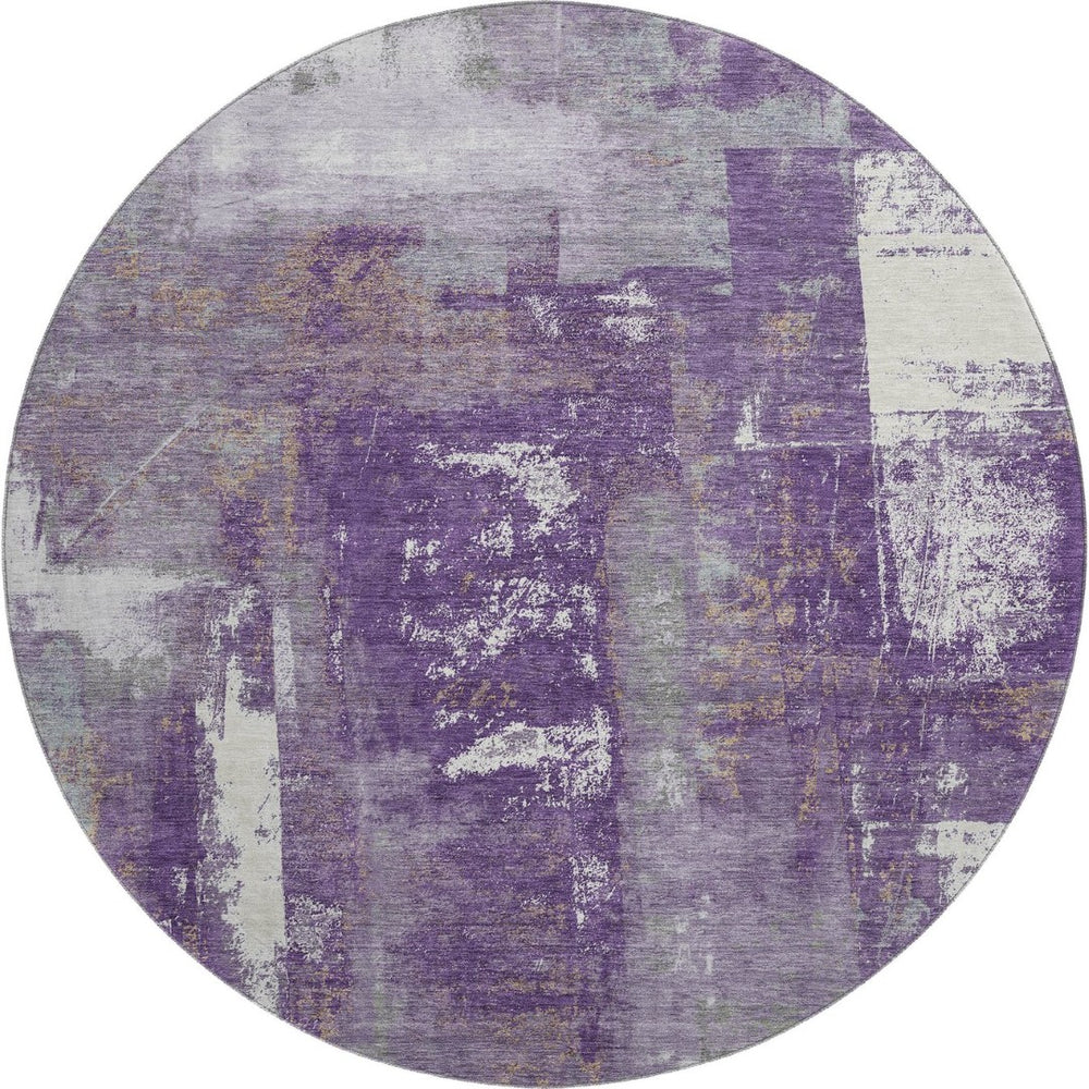 HomeRoots 8' X 10' Stylish Purple and Ivory Abstract Washable Area Rug - UV Protected, Stain Resistant & Easy Care 710110
