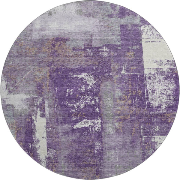 HomeRoots 8' X 10' Stylish Purple and Ivory Abstract Washable Area Rug - UV Protected, Stain Resistant & Easy Care 710110