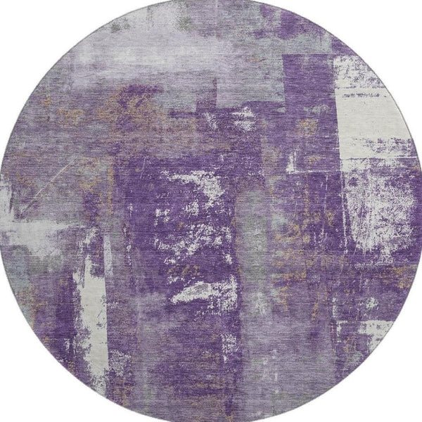 HomeRoots 8' X 10' Stylish Purple and Ivory Abstract Washable Area Rug - UV Protected, Stain Resistant & Easy Care 710110