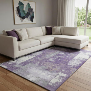 HomeRoots 9' X 12' Purple And Ivory Abstract Area Rug - Washable, UV Protected, Non-Slip, Modern Design Essential 710111
