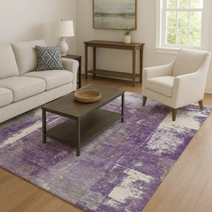 HomeRoots 9' X 12' Purple And Ivory Abstract Area Rug - Washable, UV Protected, Non-Slip, Modern Design Essential 710111