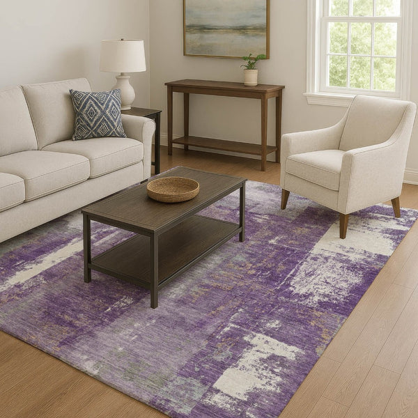HomeRoots 9' X 12' Purple And Ivory Abstract Area Rug - Washable, UV Protected, Non-Slip, Modern Design Essential 710111