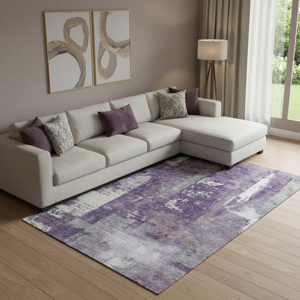 HomeRoots 10' X 14' Purple & Ivory Abstract Area Rug - Washable, UV Protected, Stain Resistant for Family Spaces 710112