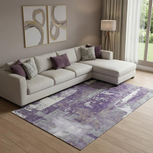 HomeRoots 10' X 14' Purple & Ivory Abstract Area Rug - Washable, UV Protected, Stain Resistant for Family Spaces 710112