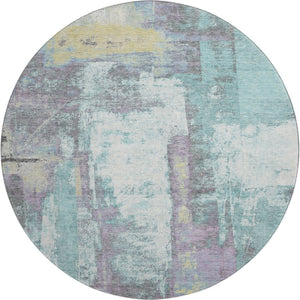 HomeRoots 8' X 10' Teal Ivory Purple Abstract Washable Rug – Stain Resistant, UV Protected & Kid-Friendly! 710116