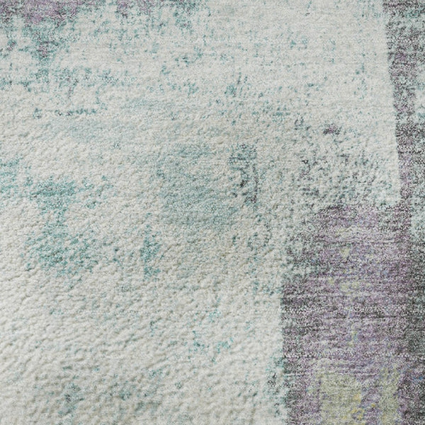 HomeRoots 8' X 10' Teal Ivory Purple Abstract Washable Rug – Stain Resistant, UV Protected & Kid-Friendly! 710116