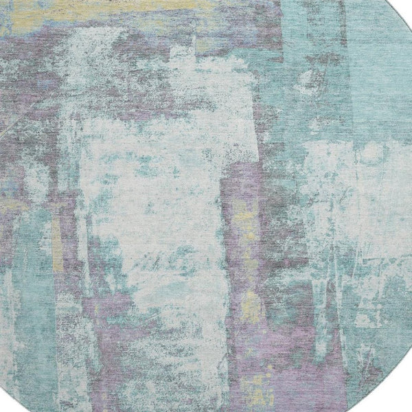 HomeRoots 8' X 10' Teal Ivory Purple Abstract Washable Rug – Stain Resistant, UV Protected & Kid-Friendly! 710116