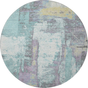 HomeRoots 8' X 10' Teal Ivory Purple Abstract Washable Rug – Stain Resistant, UV Protected & Kid-Friendly! 710116