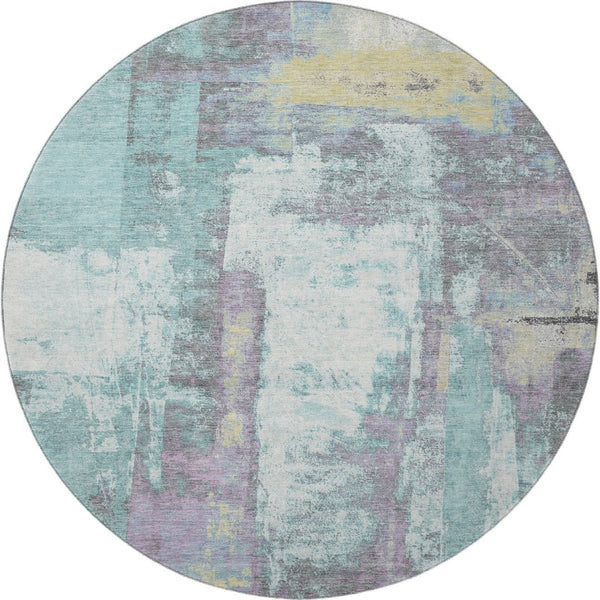 HomeRoots 8' X 10' Teal Ivory Purple Abstract Washable Rug – Stain Resistant, UV Protected & Kid-Friendly! 710116
