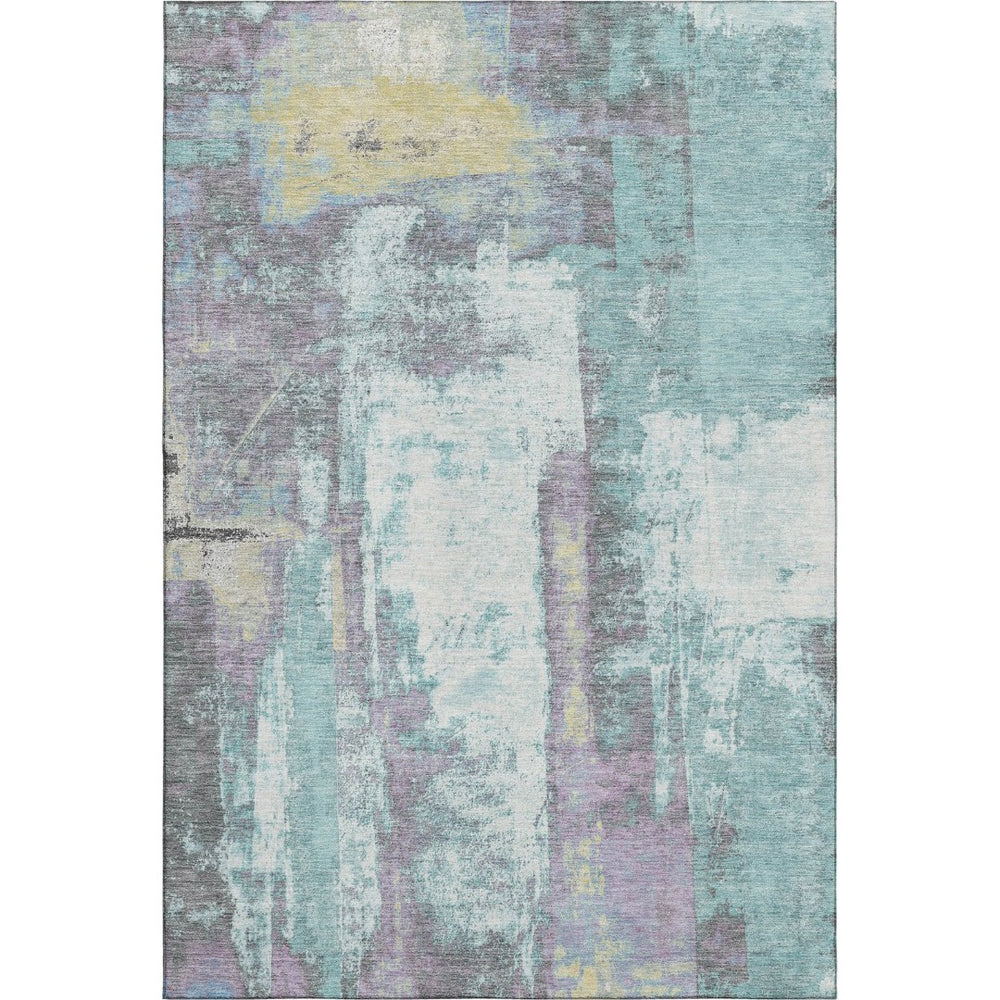 HomeRoots 9' X 12' Teal Ivory Purple Abstract Area Rug - Washable, UV Protected, Stain-Resistant Design for Homes 710117
