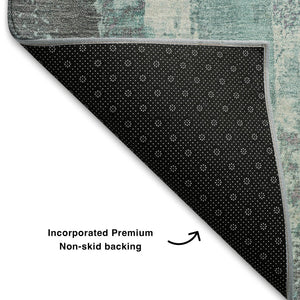 HomeRoots 9' X 12' Teal Ivory Purple Abstract Area Rug - Washable, UV Protected, Stain-Resistant Design for Homes 710117