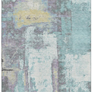 HomeRoots 9' X 12' Teal Ivory Purple Abstract Area Rug - Washable, UV Protected, Stain-Resistant Design for Homes 710117