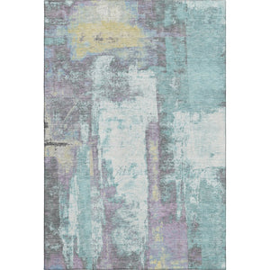 HomeRoots 10' X 14' Teal, Ivory & Purple Abstract Area Rug - Washable, UV-Protected & Pet-Friendly Design 710118
