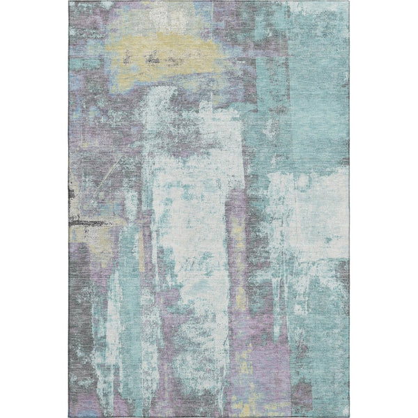 HomeRoots 10' X 14' Teal, Ivory & Purple Abstract Area Rug - Washable, UV-Protected & Pet-Friendly Design 710118