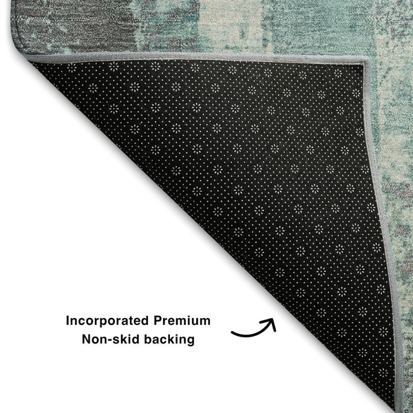 HomeRoots 10' X 14' Teal, Ivory & Purple Abstract Area Rug - Washable, UV-Protected & Pet-Friendly Design 710118