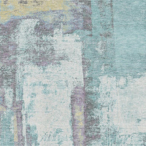 HomeRoots 10' X 14' Teal, Ivory & Purple Abstract Area Rug - Washable, UV-Protected & Pet-Friendly Design 710118