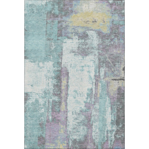 HomeRoots 10' X 14' Teal, Ivory & Purple Abstract Area Rug - Washable, UV-Protected & Pet-Friendly Design 710118