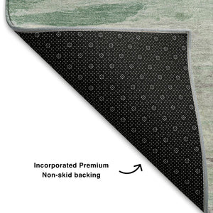 HomeRoots 8' X 10' Artichoke Green Abstract Washable Area Rug with UV Protection for Modern Homes & Families 710122
