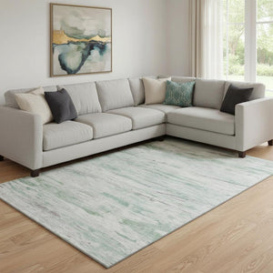HomeRoots 9' X 12' Stylish Artichoke Green Abstract Washable Area Rug with UV Protection for Modern Homes 710123