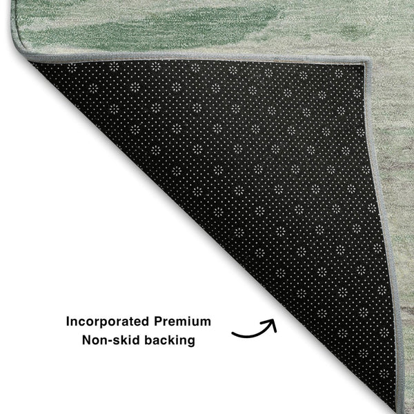 HomeRoots 9' X 12' Stylish Artichoke Green Abstract Washable Area Rug with UV Protection for Modern Homes 710123