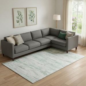 HomeRoots 10' X 14' Artichoke Green Abstract Washable Area Rug with UV Protection for Stylish Living Spaces 710124