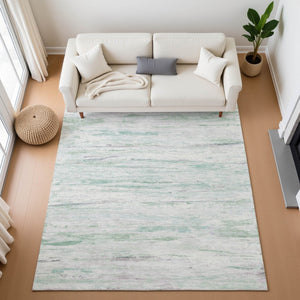 HomeRoots 10' X 14' Artichoke Green Abstract Washable Area Rug with UV Protection for Stylish Living Spaces 710124