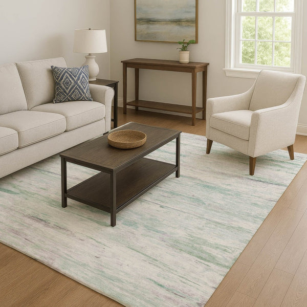 HomeRoots 10' X 14' Artichoke Green Abstract Washable Area Rug with UV Protection for Stylish Living Spaces 710124