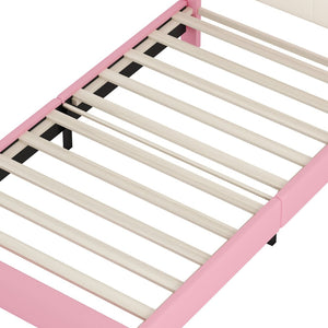 English Elm Twin Platform Bed Upholstered Crown Headboard Storybook Style for Girls Bedroom Pink N733P180807H