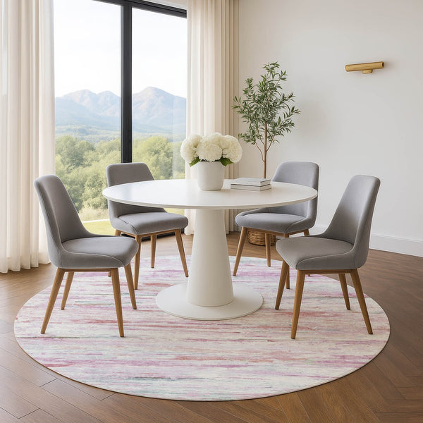 HomeRoots 8' X 10' Washable Blush and Ivory Abstract Area Rug with UV Protection for Modern Living Spaces 710128