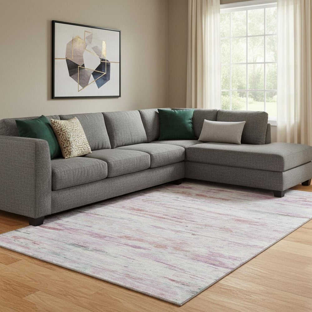 HomeRoots 9' X 12' Blush & Ivory Abstract Area Rug - Washable, UV-Protected, Soft, & Stain-Resistant for Homes 710129