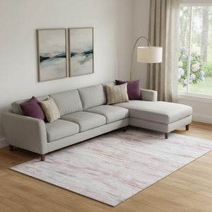 HomeRoots 10' X 14' Blush & Ivory Abstract Washable Area Rug - UV Protected, Stylish & Easy to Clean! 710130